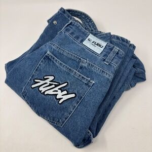 FUBU Forever 21 Women's Medium Blue Baggy Cargo Jeans Wide Leg Y2K Skater